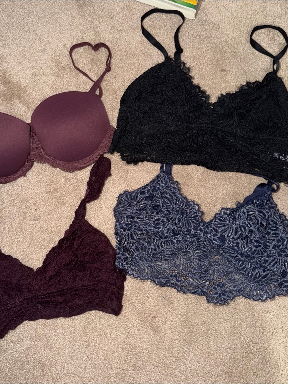 Women’s Lace Bralette Set - Black, Plum & Navy